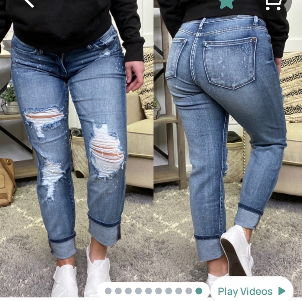 Judy Blue Mid Rise Distressed Bleach Splatter Boyfriend Jeans JB82169